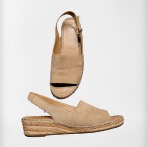 Franco Sarto tan suede Leanne slingback wedge espadrille sandals
